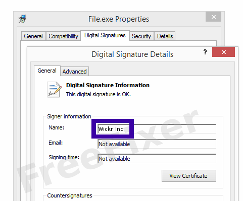 Screenshot of the Wickr Inc. certificate